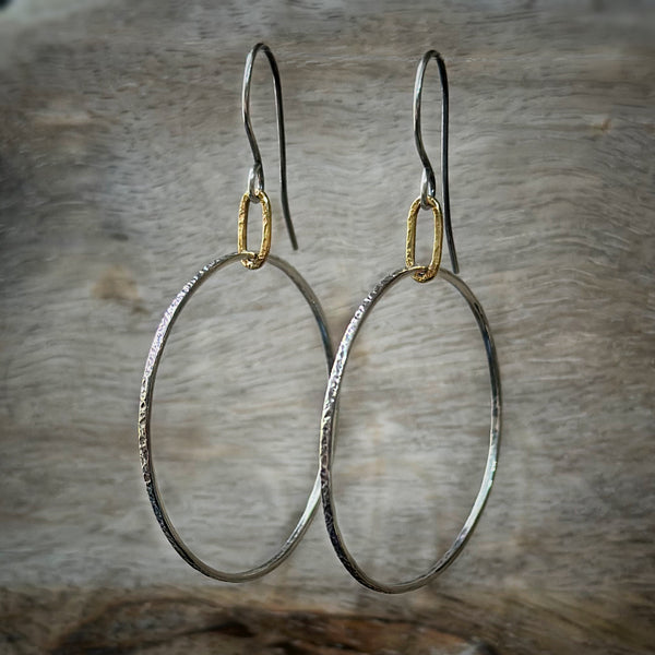 Paperclip-Simple Ring Earrings Silver & 18k Gold Large