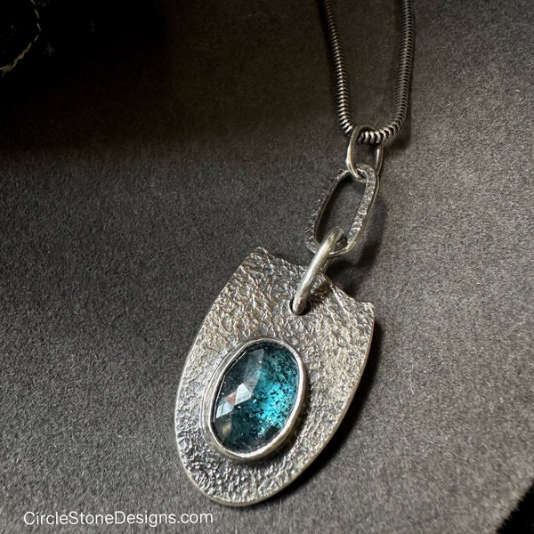 Moss Kyanite Shield Amulet Silver