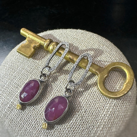 Pink Sapphire Paperclip Drop Earrings w/18k gold