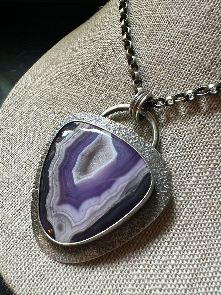 Elemental Plum Colored Agate Necklace w/Druzy Inclusion - Circle