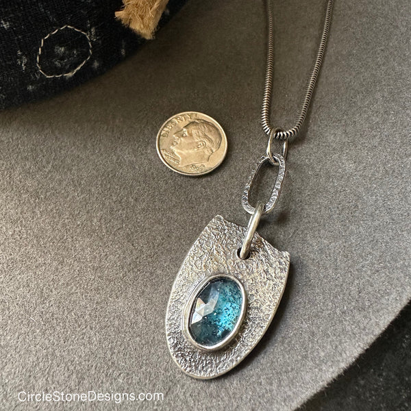 Moss Kyanite Shield Amulet Silver