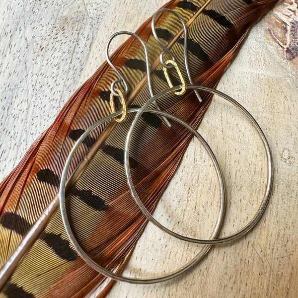 Paperclip-Simple Ring Earrings Silver & 18k Gold Large