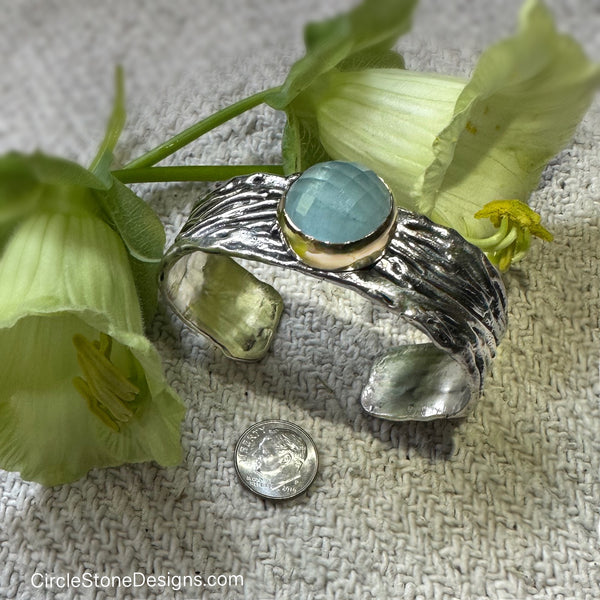 Aquamarine Ripple Cuff Silver & 18k Yellow Gold