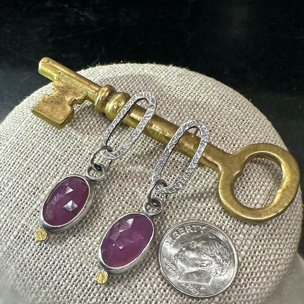 Pink Sapphire Paperclip Drop Earrings w/18k gold