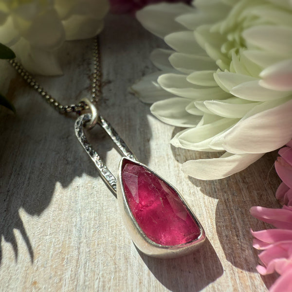 Elemental Asymmetrical Pink Tourmaline Paperclip Drop Necklace