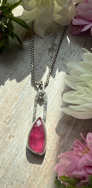 Elemental Asymmetrical Pink Tourmaline Paperclip Drop Necklace