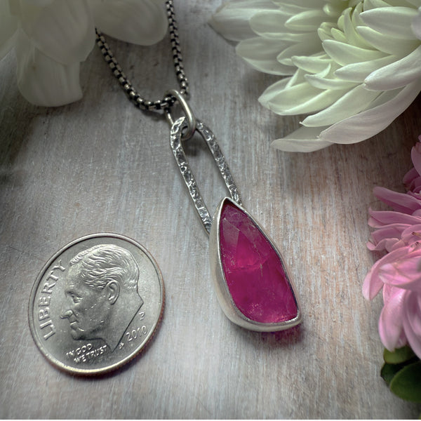 Elemental Asymmetrical Pink Tourmaline Paperclip Drop Necklace