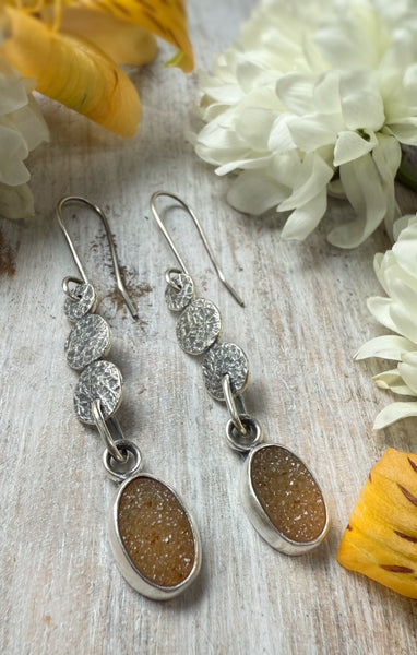 Peach Brazilian Druzy Rondel Earrings