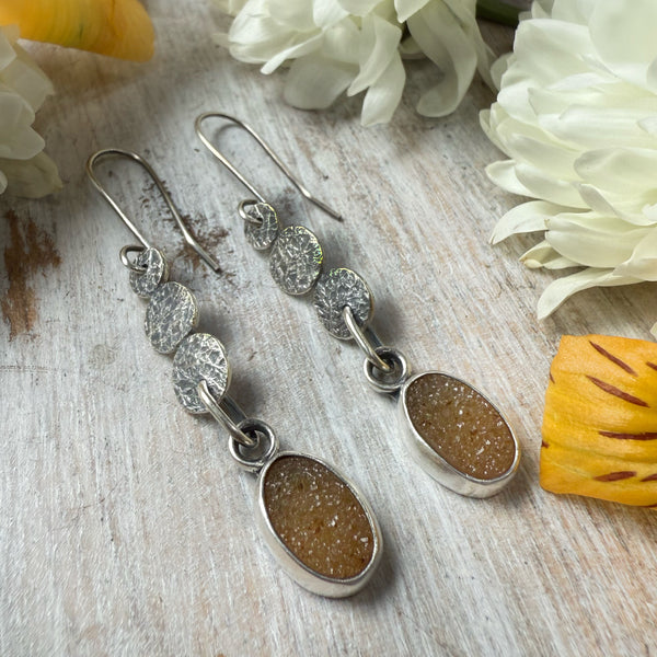 Peach Brazilian Druzy Rondel Earrings