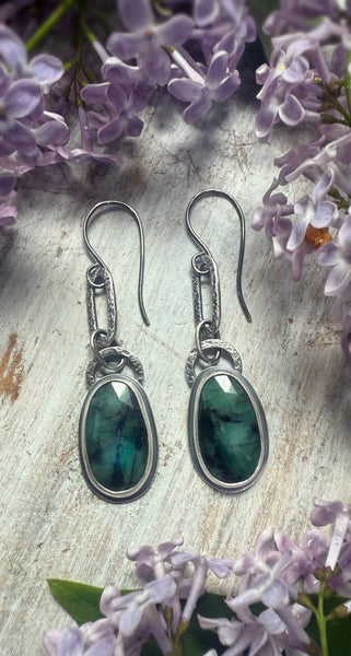Natural Emerald Dropped Paperclip Earrings