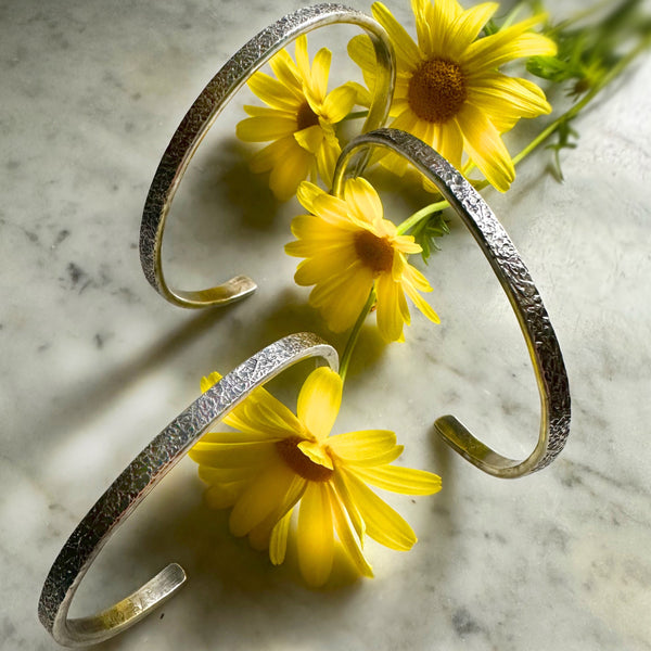 Women’s Simple Silver Hammered Thin Cuff