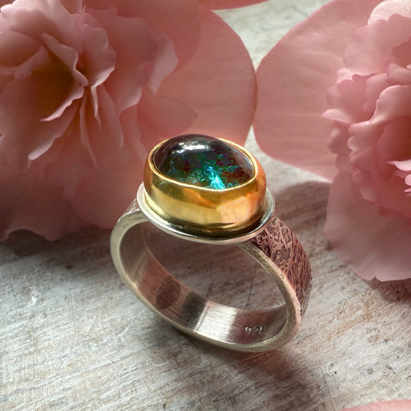 Blue/Green Oval Tourmaline set in 18k