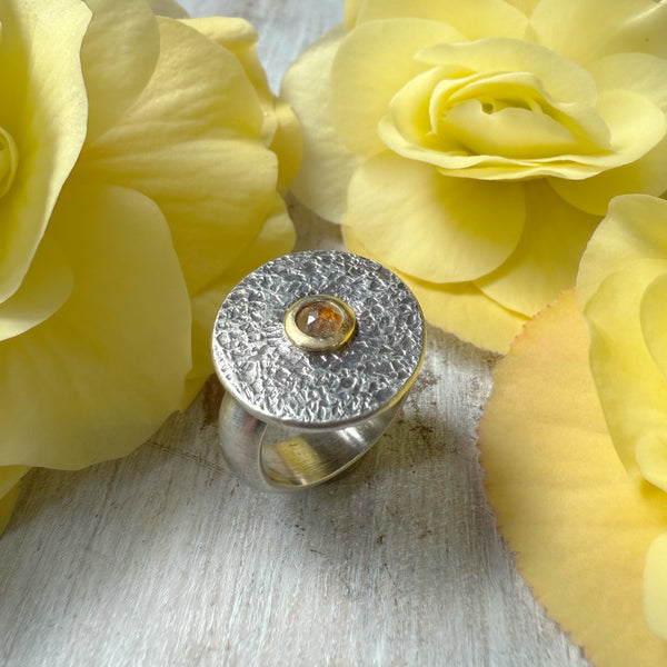 Elemental Medallion Ring Rustic Natural Diamond Rose Colored set in 18k