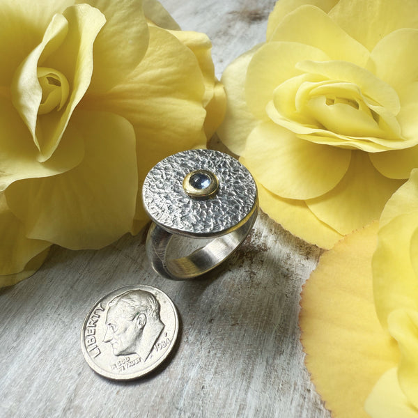 Elemental Medallion Ring Blue Sapphire set in 18k