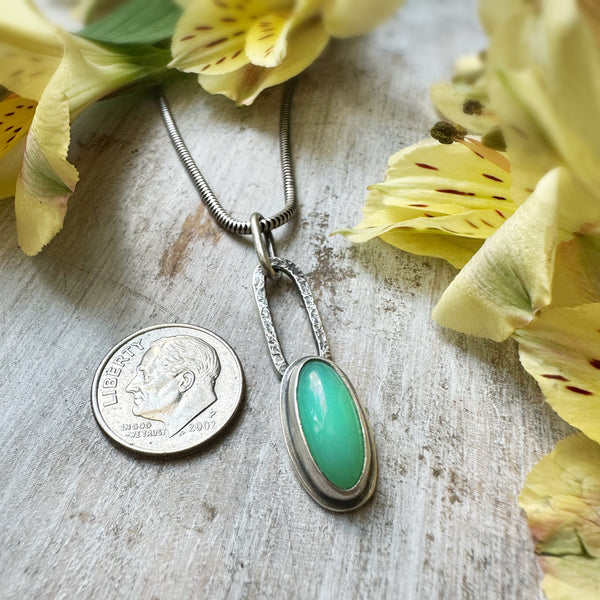 Elemental Chrysoprase Paperclip Drop Necklace Oval