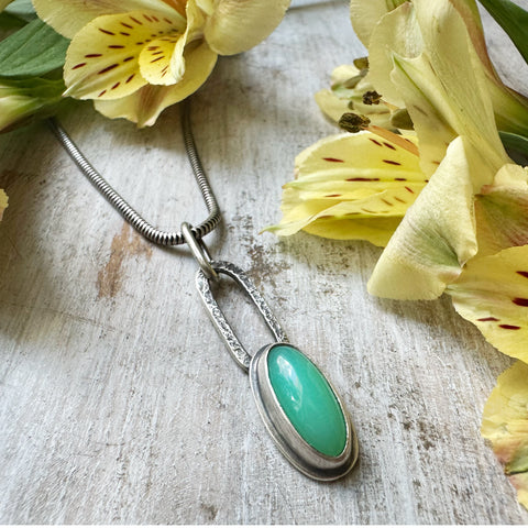 Elemental Chrysoprase Paperclip Drop Necklace Oval