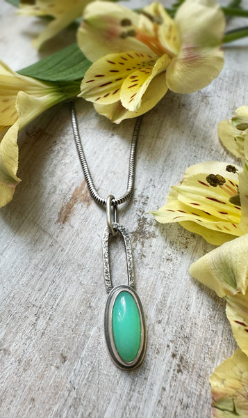 Elemental Chrysoprase Paperclip Drop Necklace Oval