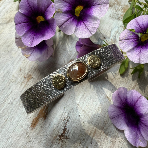 Natural Rustic  Brown Oval  Diamond w/18K Wide Rondel Cuff