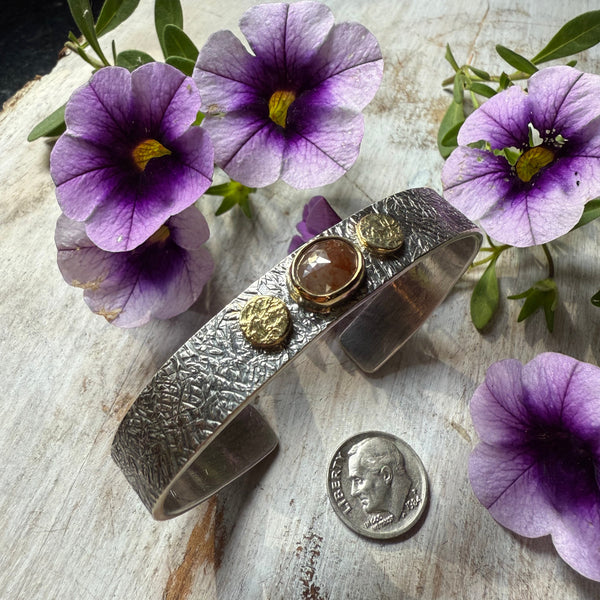 Natural Rustic  Brown Oval  Diamond w/18K Wide Rondel Cuff