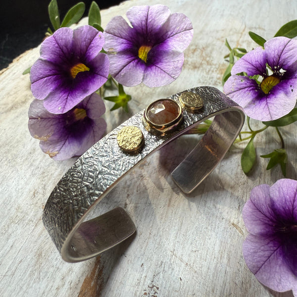 Natural Rustic  Brown Oval  Diamond w/18K Wide Rondel Cuff