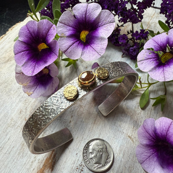 Natural Rustic Light Brown w/ Peach includsions Diamond w/18K Rondel Flat Cuff