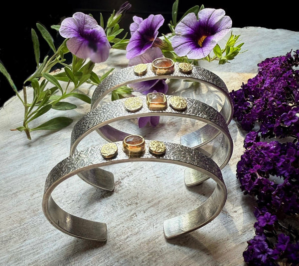 Natural Rustic  Brown Oval  Diamond w/18K Wide Rondel Cuff