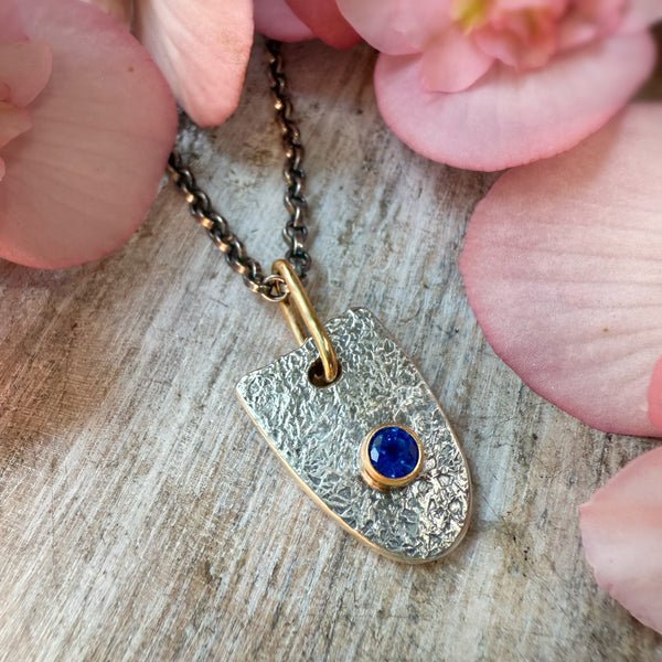 Brilliant Blue Sapphire Shield Amulet Necklace
