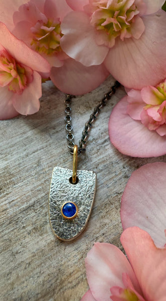 Brilliant Blue Sapphire Shield Amulet Necklace