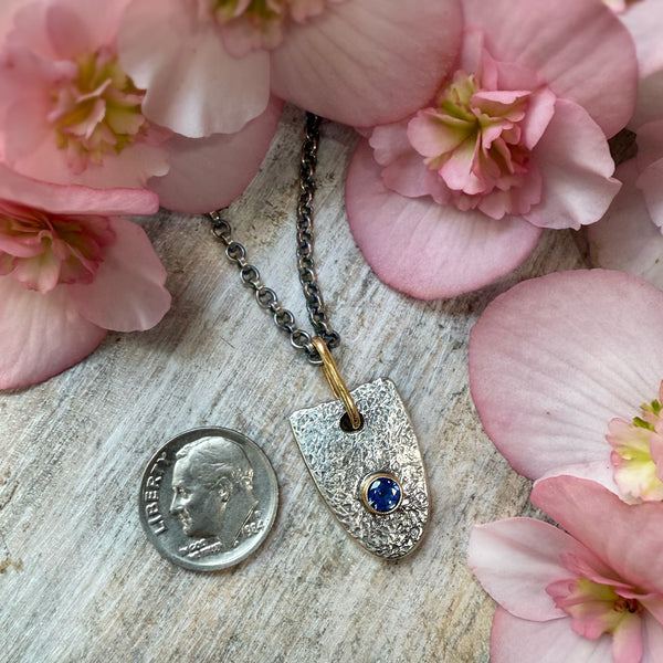 Brilliant Blue Sapphire Shield Amulet Necklace