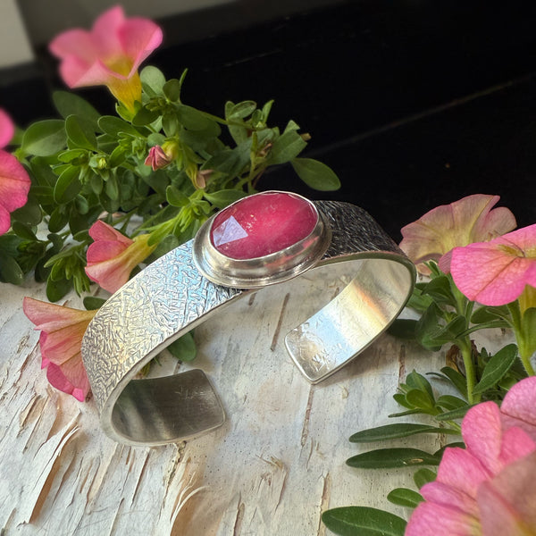 Rose Cut Pink Tourmaline Wide Flat cuff
