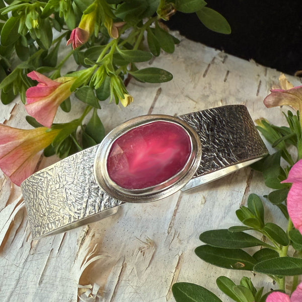 Rose Cut Pink Tourmaline Wide Flat cuff