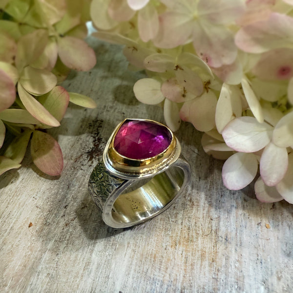 Pink Tourmaline Rose Cut Ring set in 22k