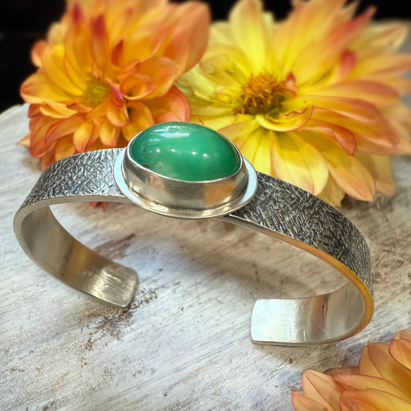 High Dome Chrysoprase Gemstone Flat Cuff