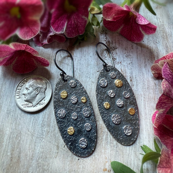 Oval Rondel Medallion earrings w/ 18k & Silver Earwires