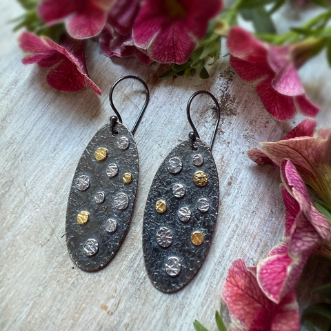 Oval Rondel Medallion earrings w/ 18k & Silver Earwires