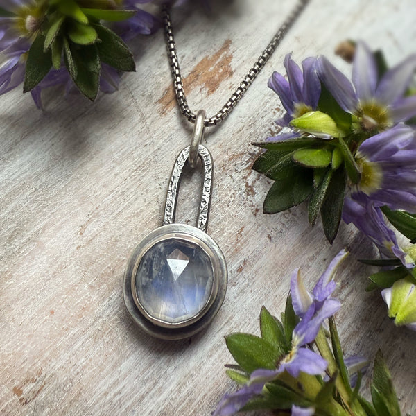 Elemental Rose Cut Moonstone  Paperclip Drop Necklace