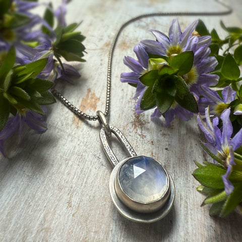 Elemental Rose Cut Moonstone  Paperclip Drop Necklace