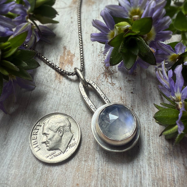 Elemental Rose Cut Moonstone  Paperclip Drop Necklace