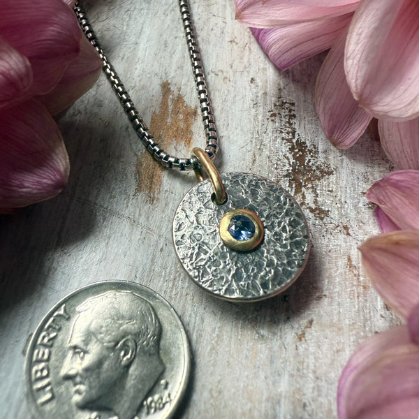 Mini  Medallion Silver & 18k Gold Setting  Ceylon Sapphire