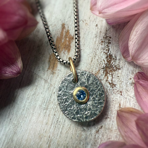 Mini  Medallion Silver & 18k Gold Setting  Ceylon Sapphire