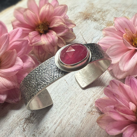 Rose Cut Pink Tourmaline Wide Flat cuff