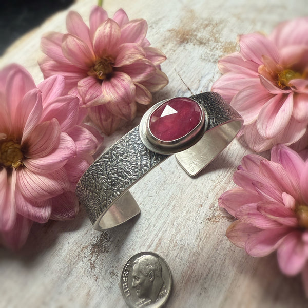 Rose Cut Pink Tourmaline Wide Flat cuff