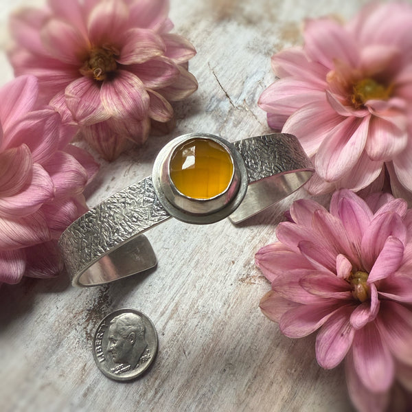 Yellow Chalcedony Rose Cut  Gemstone Flat Cuff