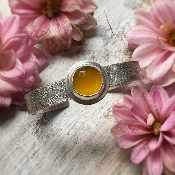 Yellow Chalcedony Rose Cut  Gemstone Flat Cuff