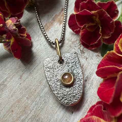 Natural Rustic Peach Hued Diamond Shield Amulet Necklace