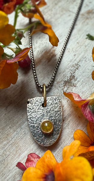 Natural Rustic Golden Diamond Shield Amulet Necklace