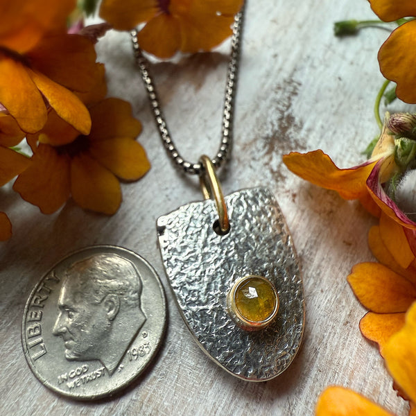 Natural Rustic Golden Diamond Shield Amulet Necklace