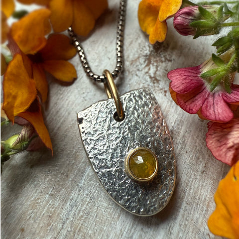 Natural Rustic Golden Diamond Shield Amulet Necklace