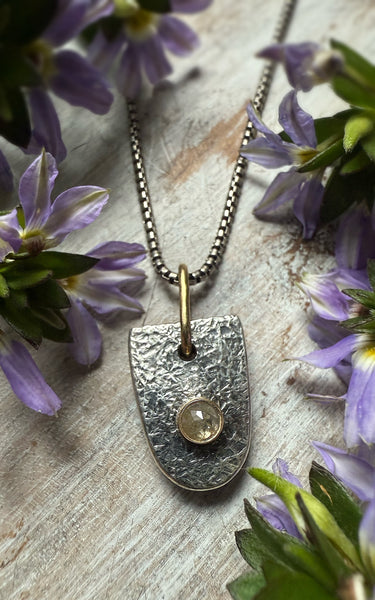 Natural Rustic Salt & Pepper Diamond Shield Amulet Necklace