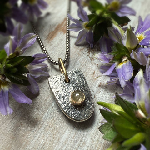 Natural Rustic Salt & Pepper Diamond Shield Amulet Necklace